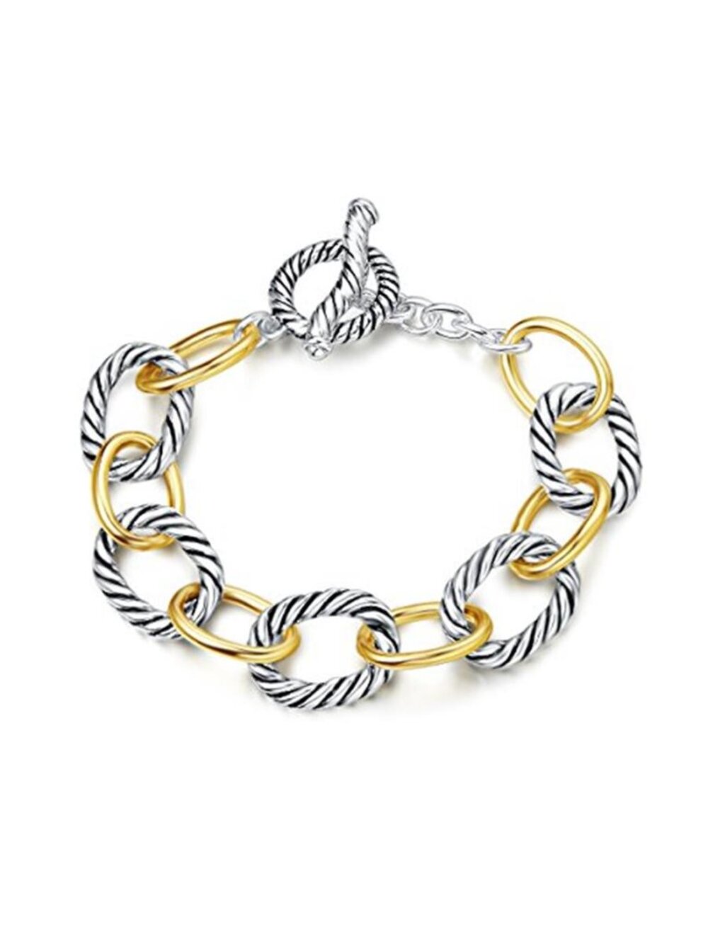Womens Two Tone Bracelet Twisted Cable Link Chain Toggle Clasp 7.5 Inch
